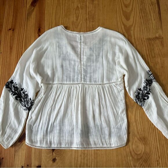 MISA Stella Ivory Black Embroidered Cotton Boho Gauze Blouse Top Women’s SIZE SM - Picture 9 of 10